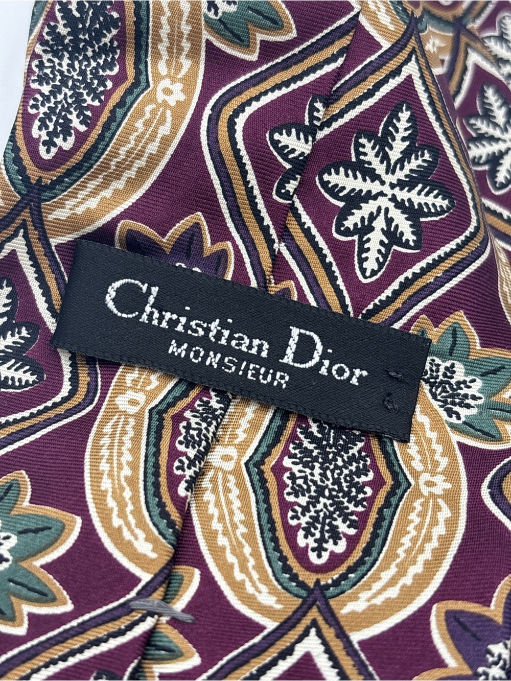 Christian Dior Monsieur Vintage Silk Tie Medallion Geometric Plum Purple Gold